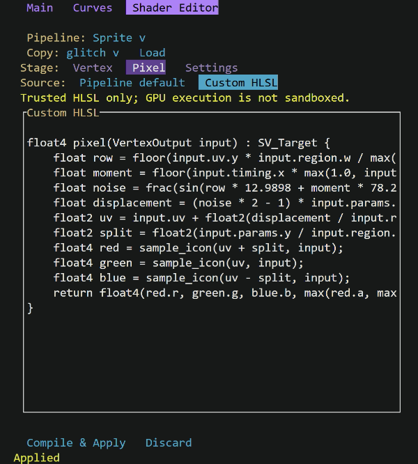 animate_timeline Shader Editor tab with HLSL source