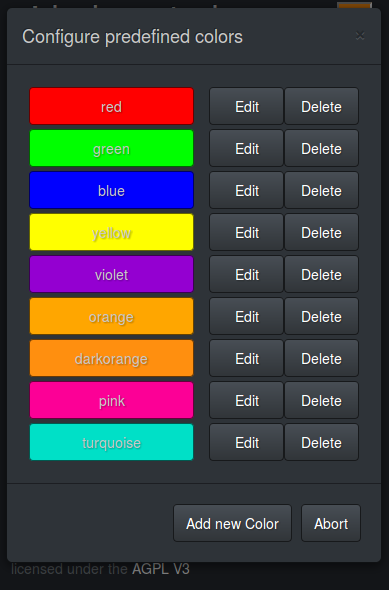 Dialog for configuring the color program of pi-led-control