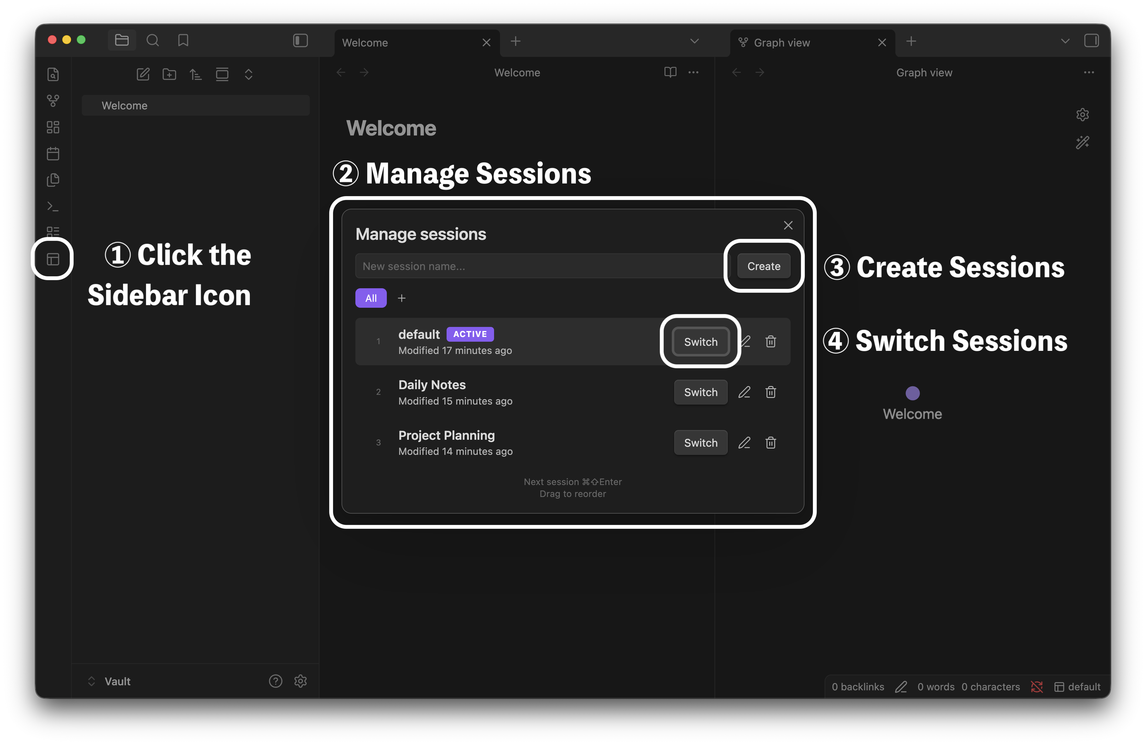 Workspace++ session manager workflow