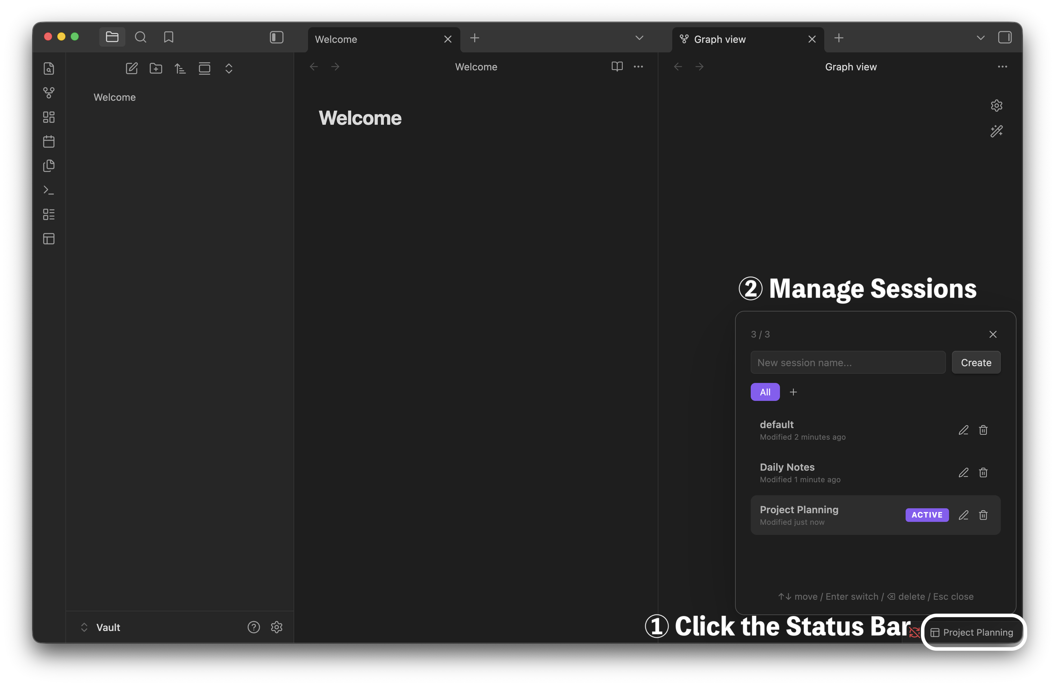 Workspace++ session manager overlay
