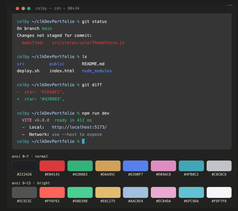 Tidepool Color Theme — a code sample with the palette key