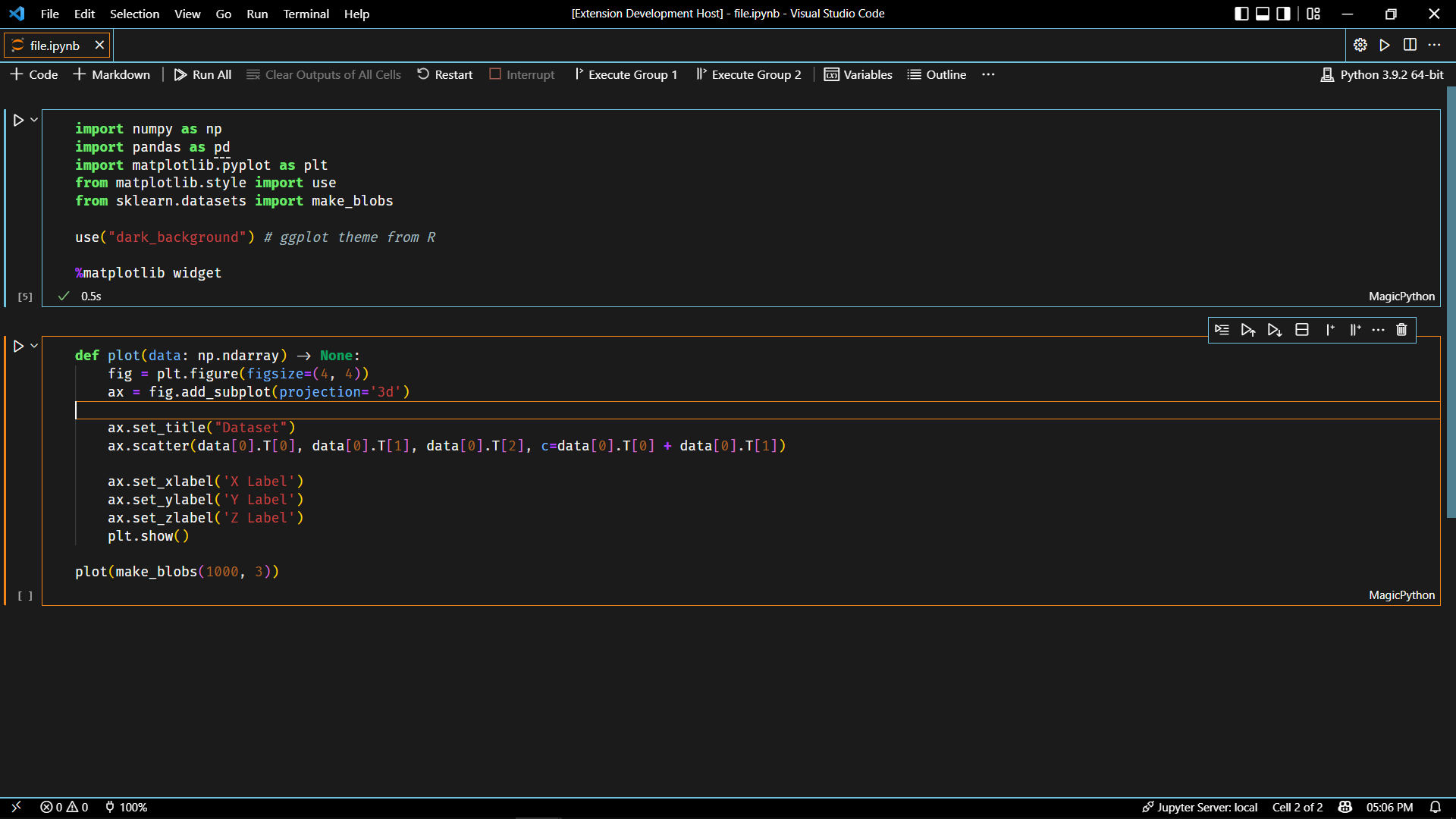 Demo image of the Jupyter Dark High Contrast theme extension for VS Code