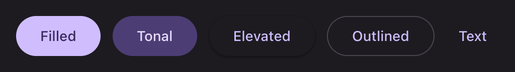 Filled, tonal, elevated, outlined and text buttons