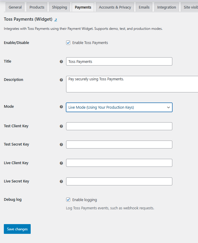 Settings Page