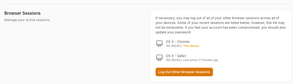 Screenshot of Browser Sessions