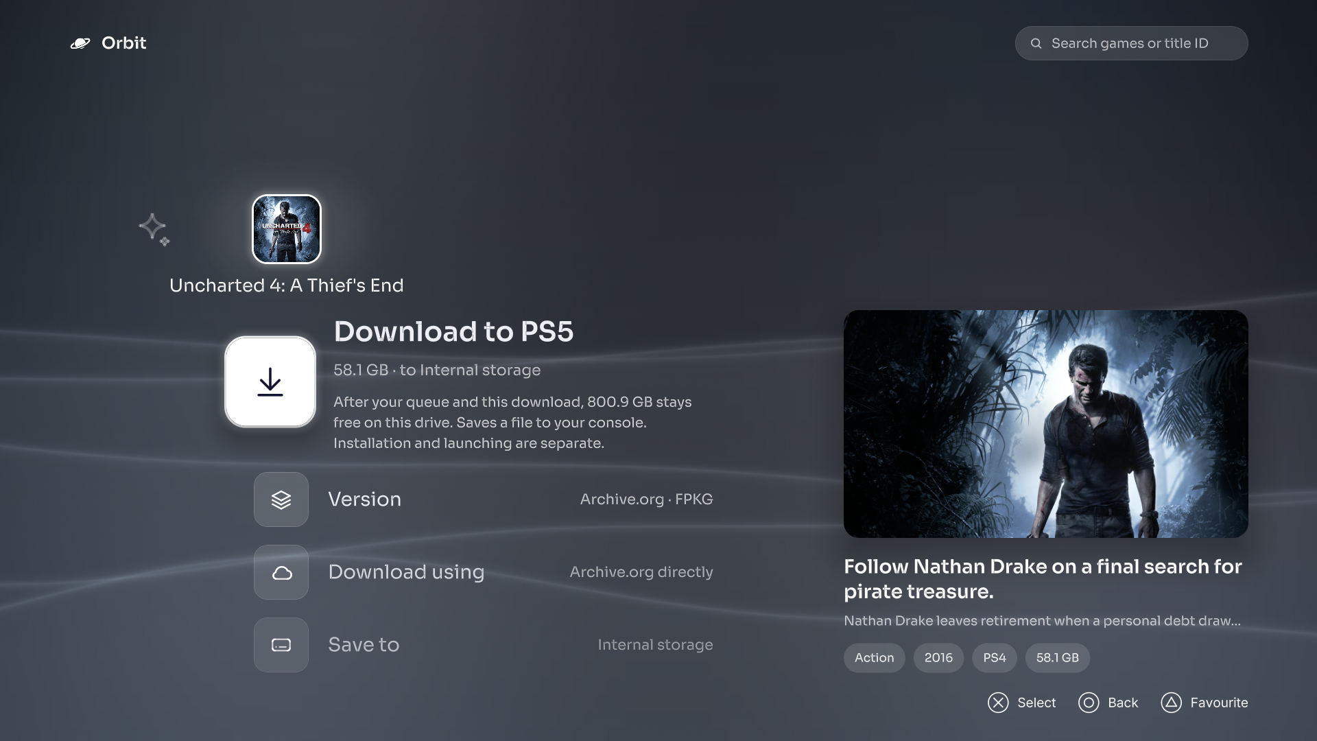 Uncharted 4 game details in the native Crossbar app
