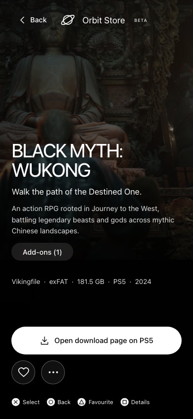 Step 2: Black Myth: Wukong details and Add-ons on a phone