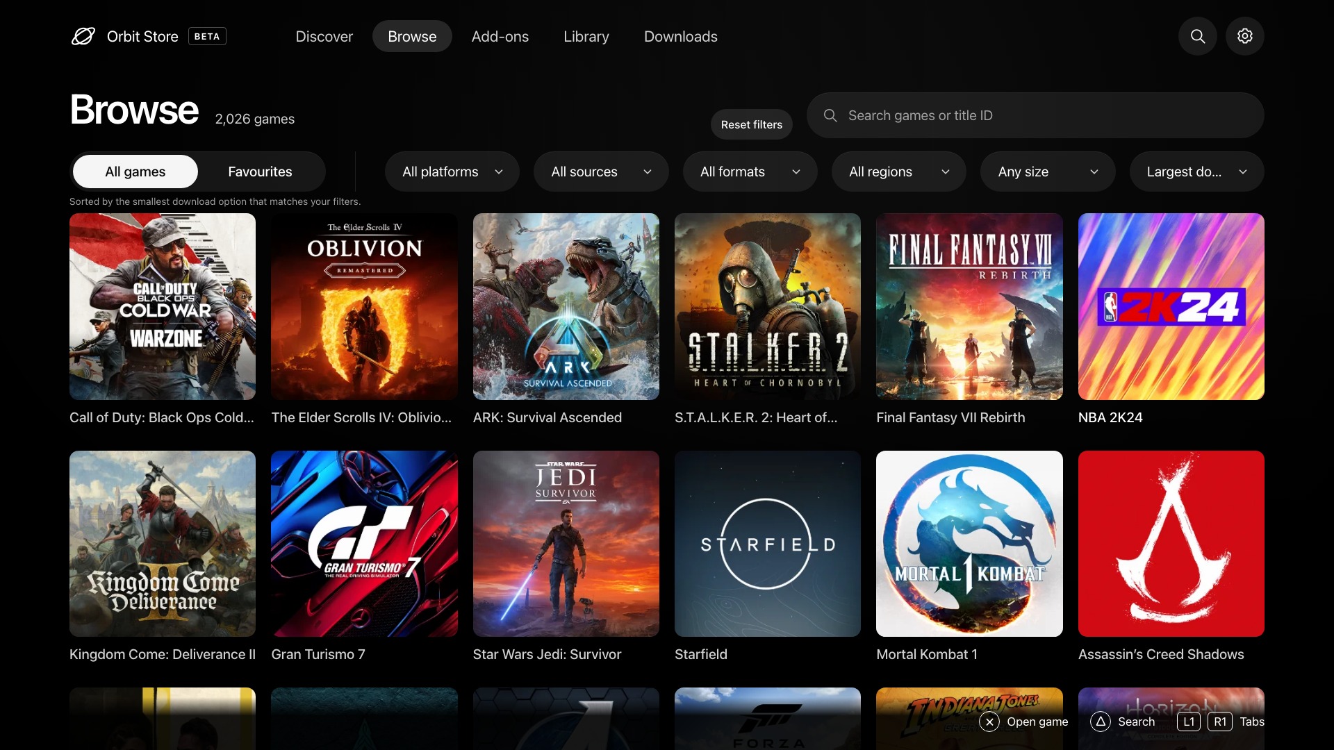 Orbit Store 1.5.0 Browse with platform, source, format and region filters