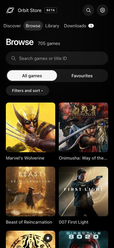 Step 1: Phone Browse with search and game cards