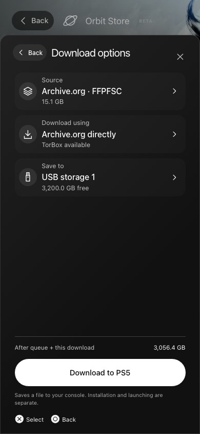 Step 2: Phone download options with source, delivery and destination