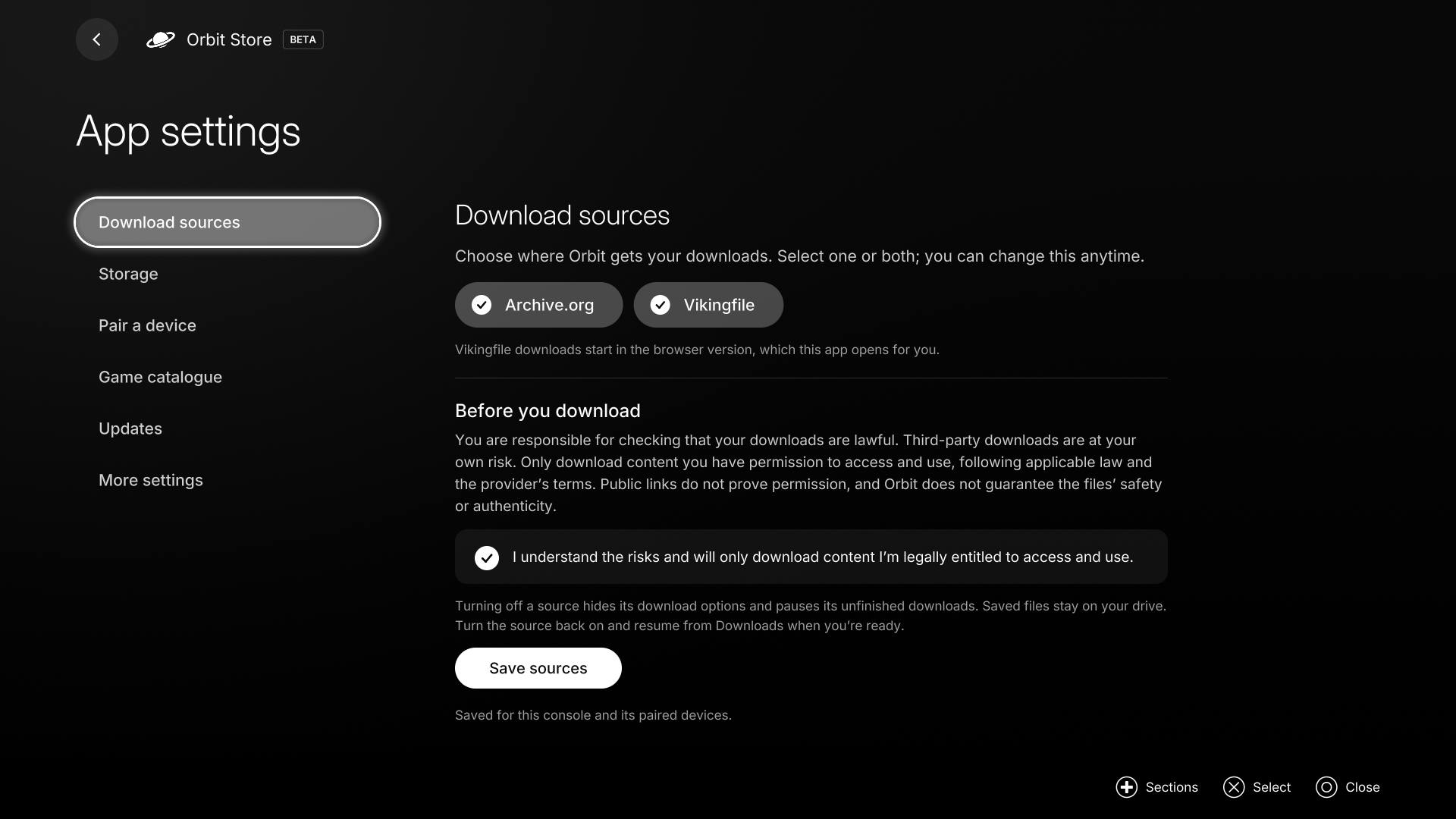 Native App settings with source choices