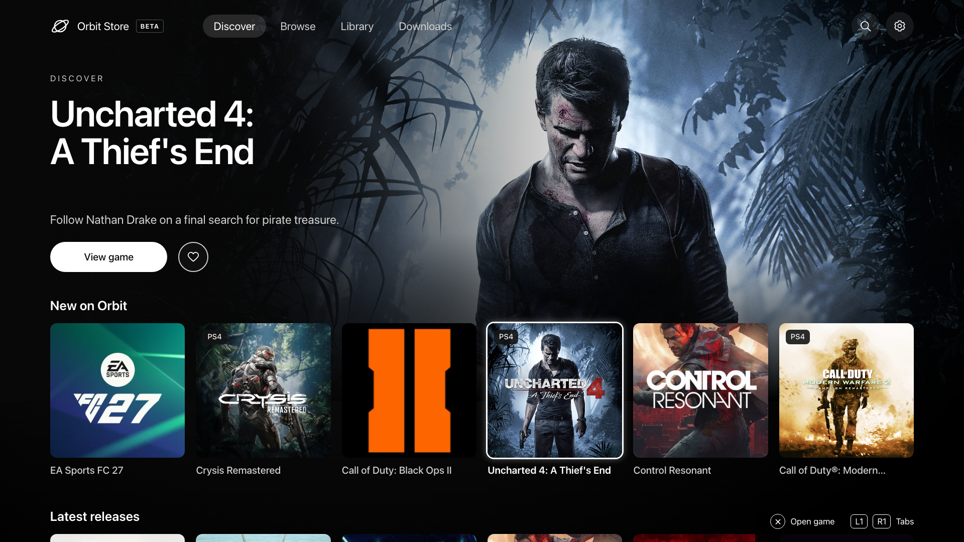 Orbit Store 1.3.0 Discover with Uncharted 4 selected