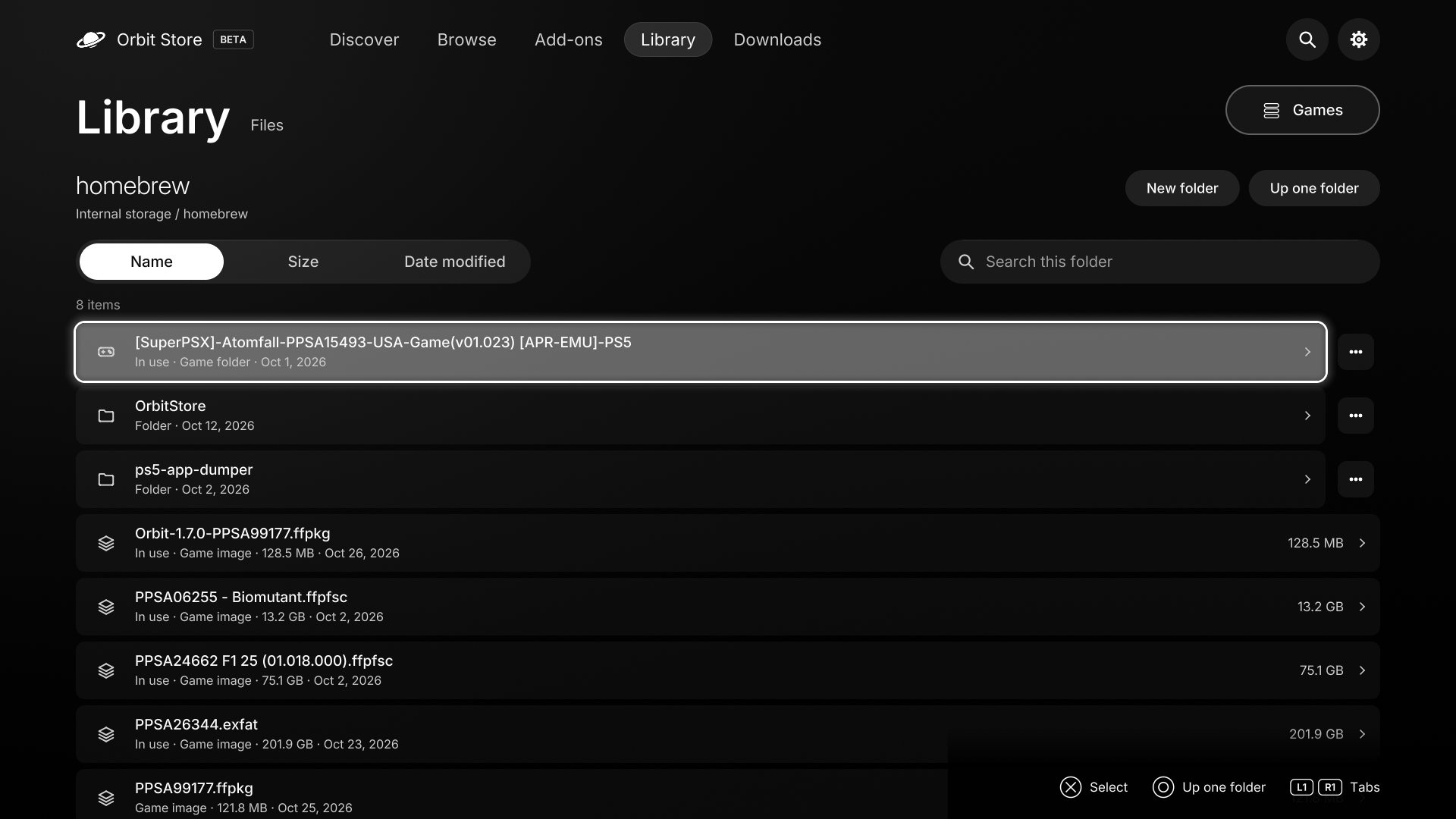 Files in the native PS5 app