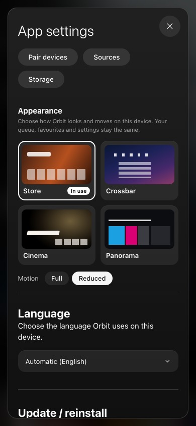 Appearance and Language in App settings on a phone