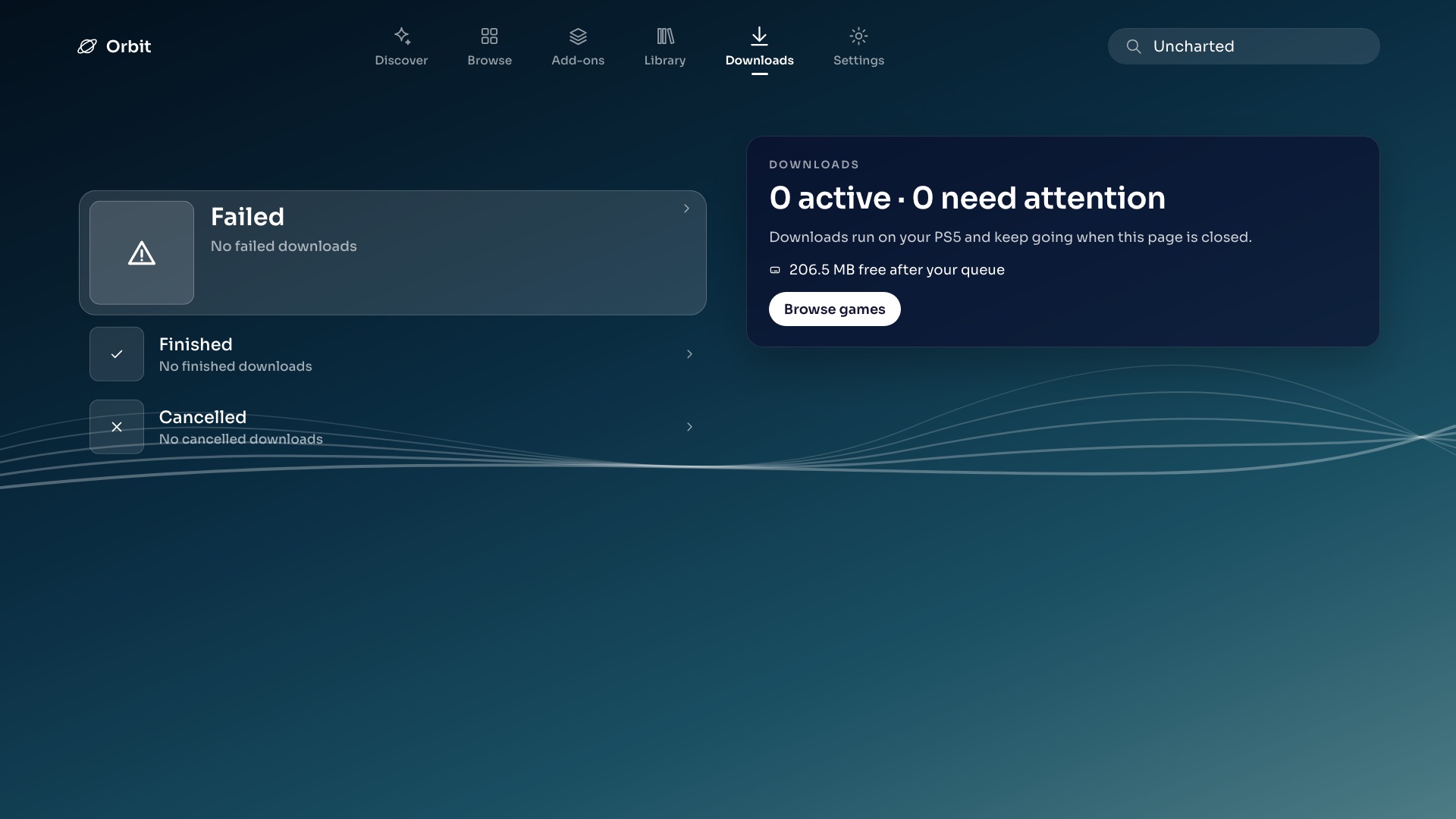 Orbit Store 1.5.0 Crossbar Downloads with an empty queue