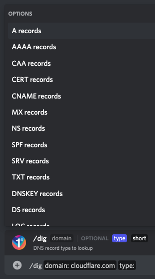 dig command types