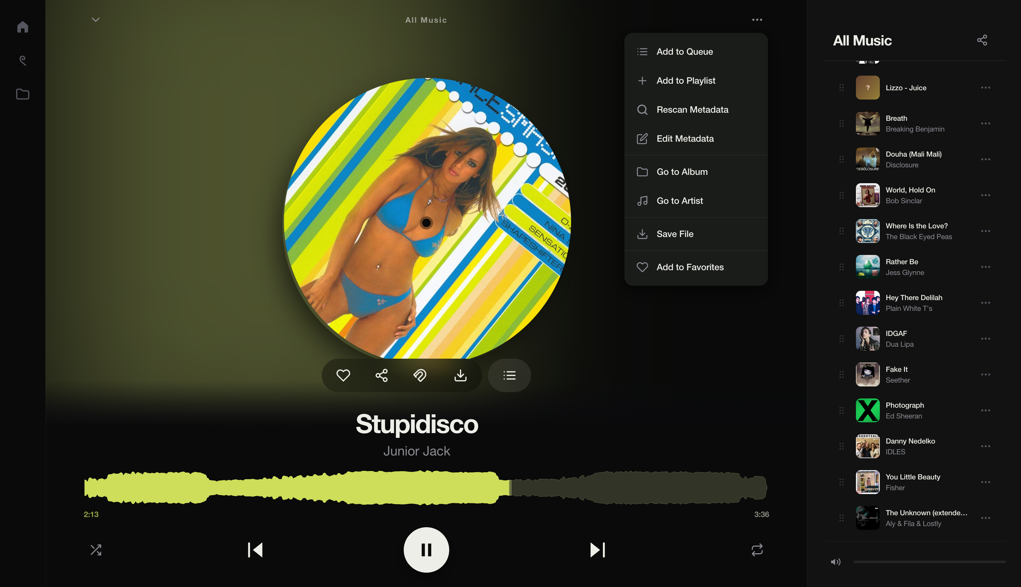 now playing + menu