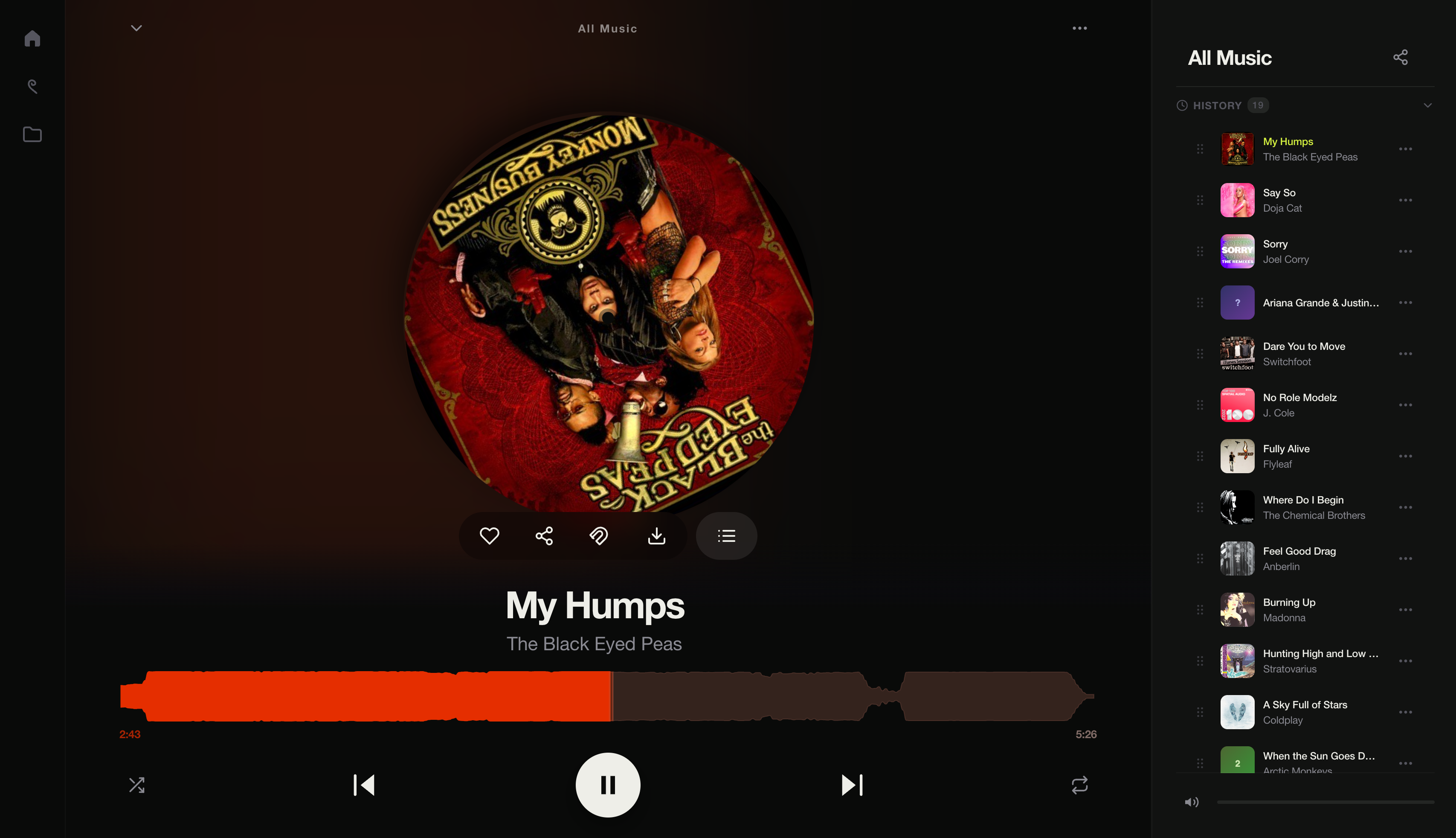 now playing + history