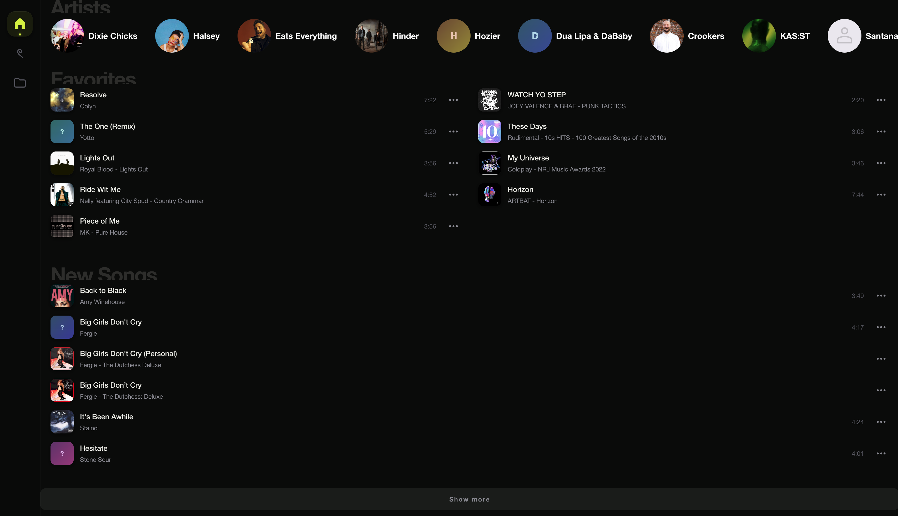 home artists + favorites