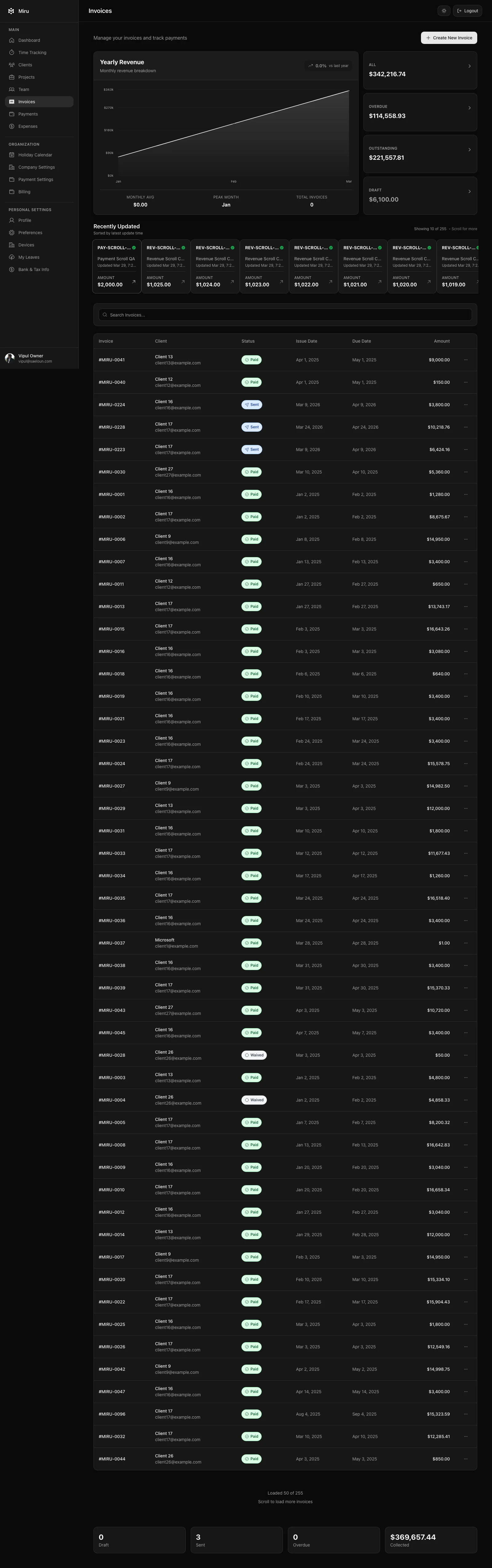Miru invoices screenshot