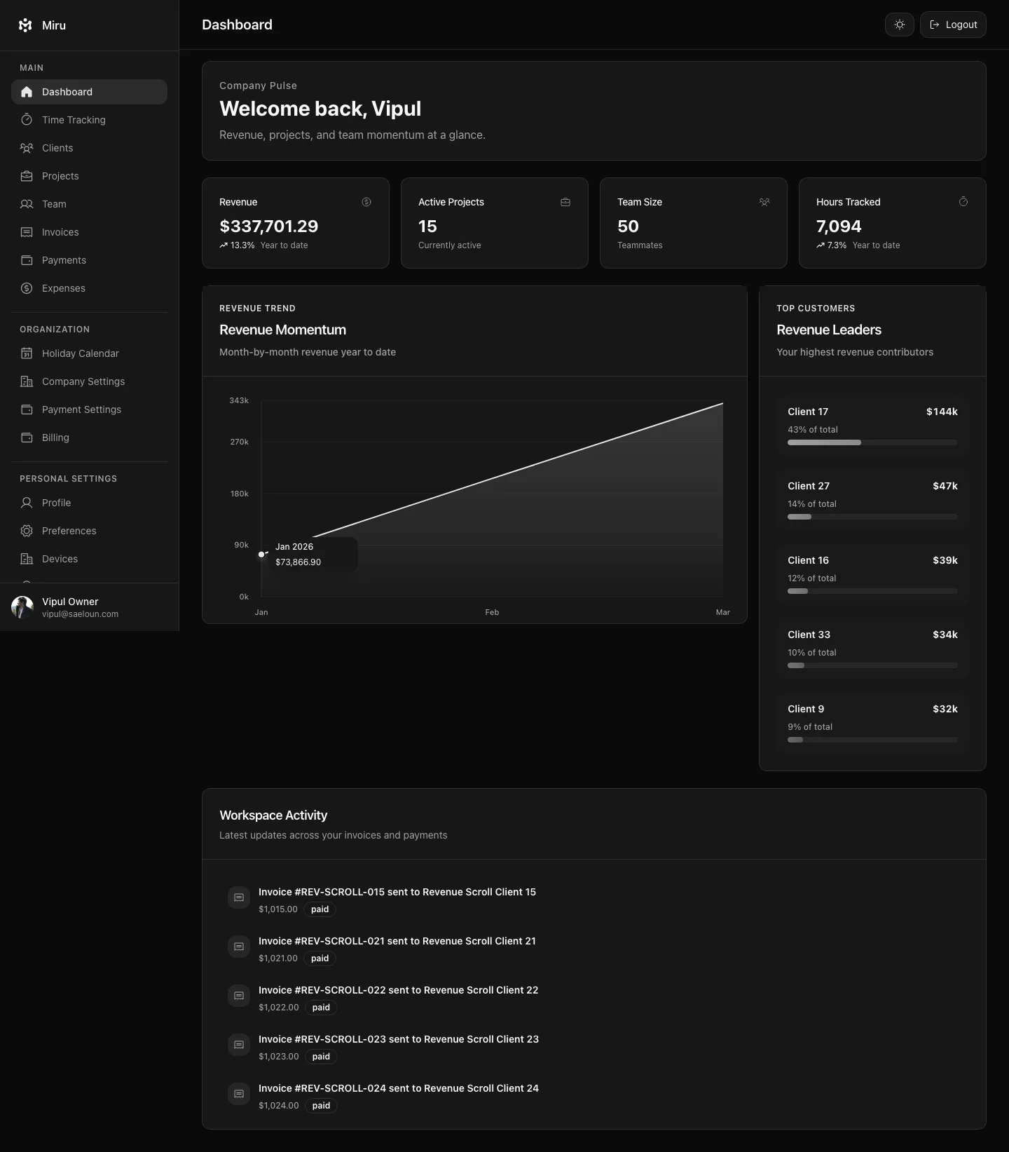 Miru time tracking screenshot