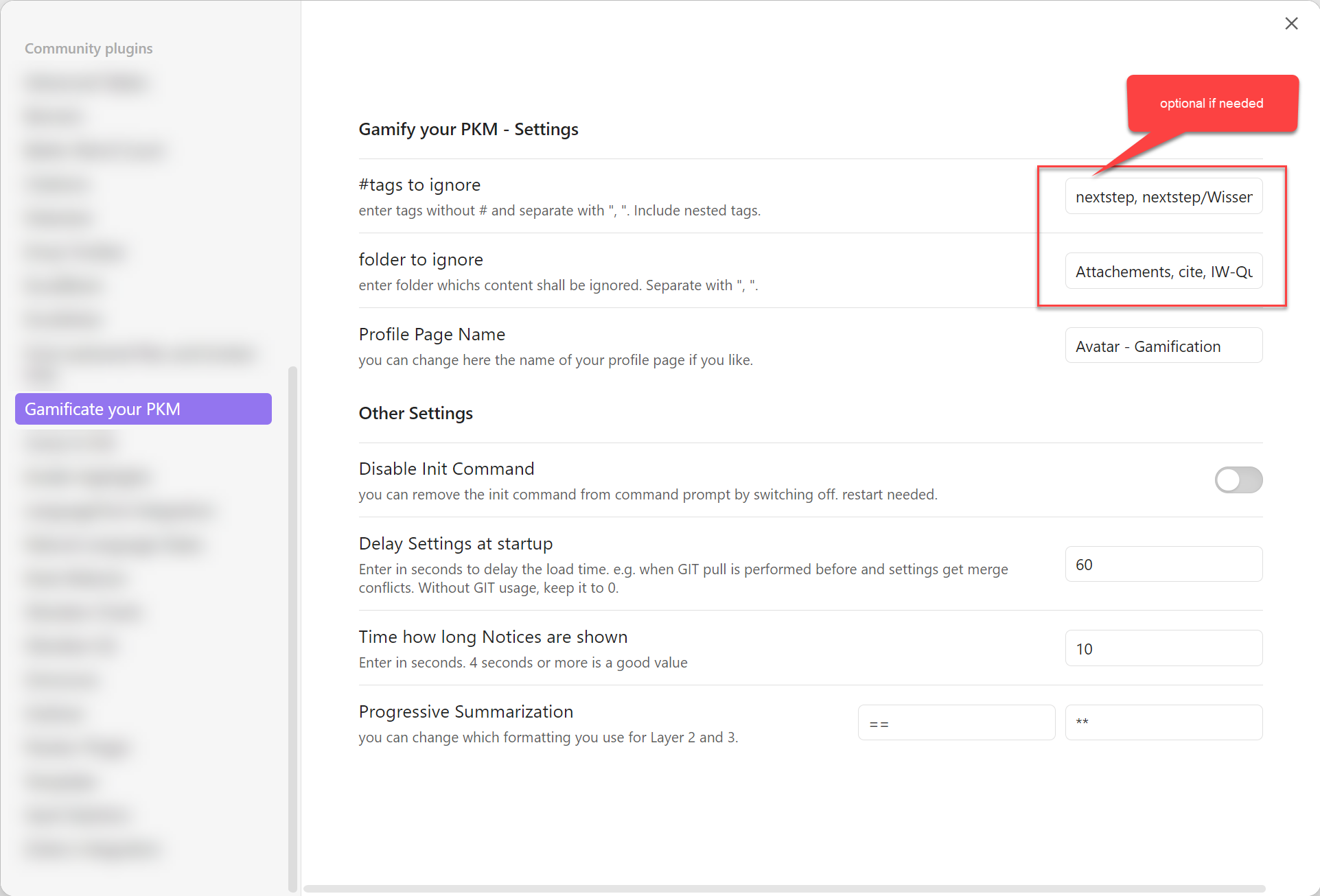 Settings for exclude TAGs and folders