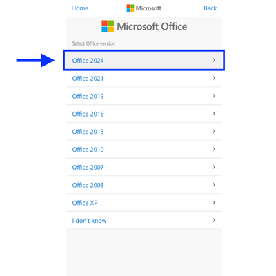 Select Office version