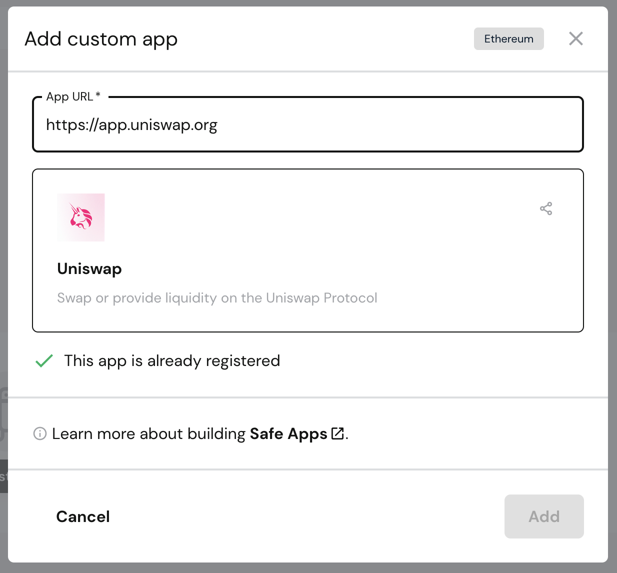 Add custom Safe App form