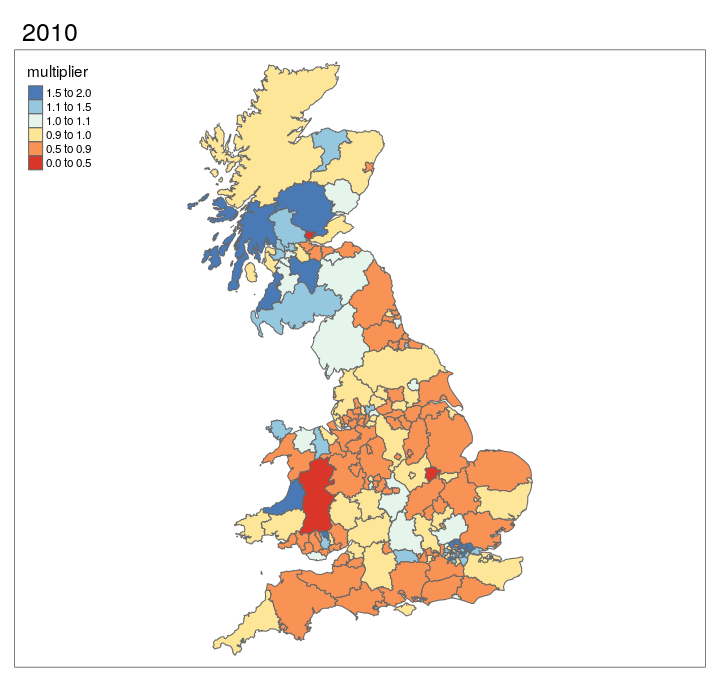 Animated map showing change in cycling levels relative to 2011 baseline.