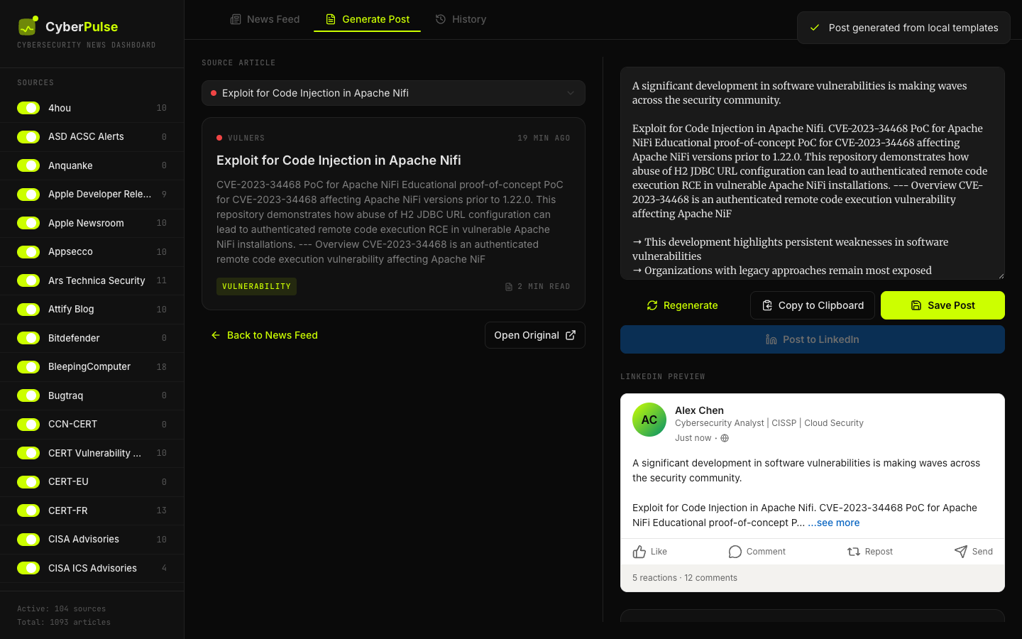 LinkedIn publish dialog