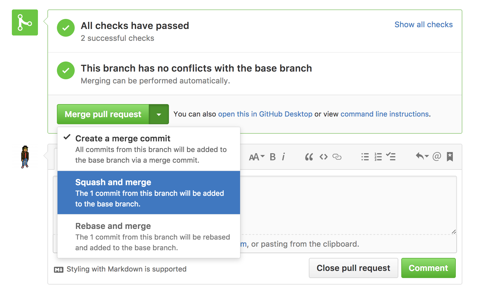 github squash and rebase features