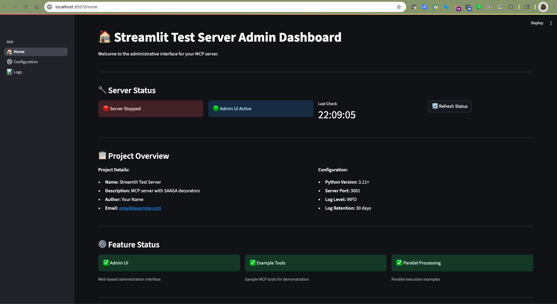 Streamlit Admin UI Dashboard