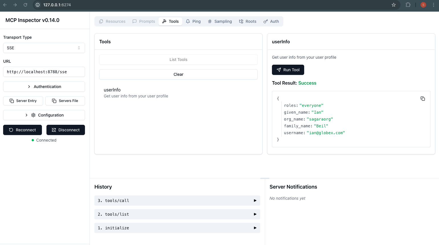 Testing localy using the Inspector 