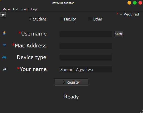 Device Registration Dark version
