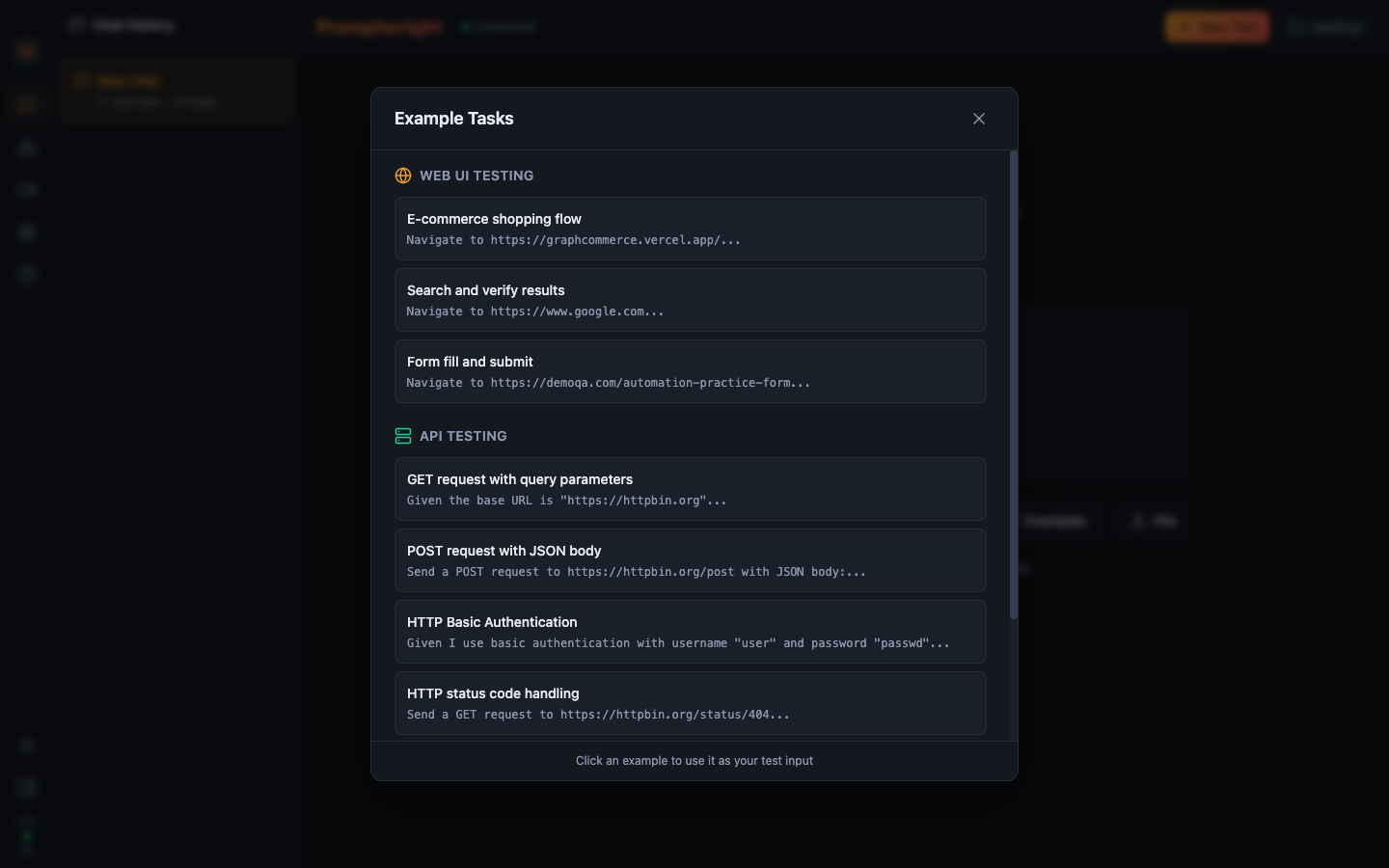 Built-in example tasks