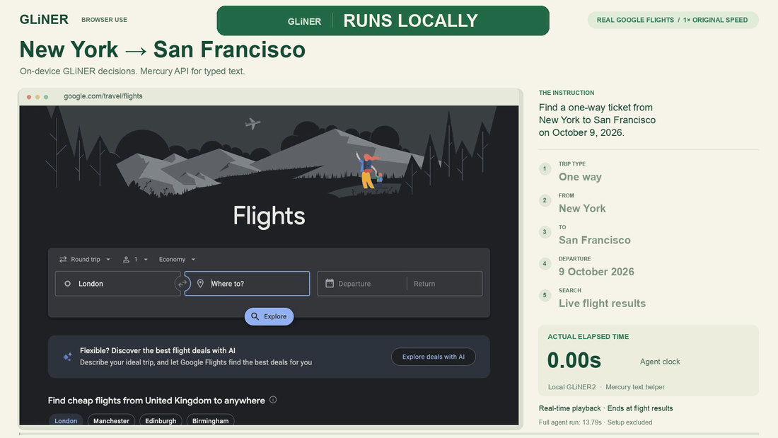 GLiNER runs locally: a real-time NYC to San Francisco flight search