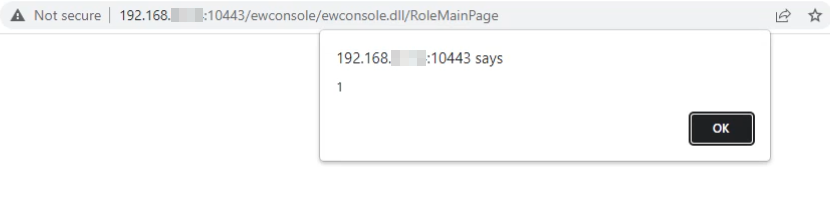 Paso 2 – La carga útil XSS almacenada se ejecuta en la Página Principal de Roles, mostrando un cuadro de diálogo de alerta