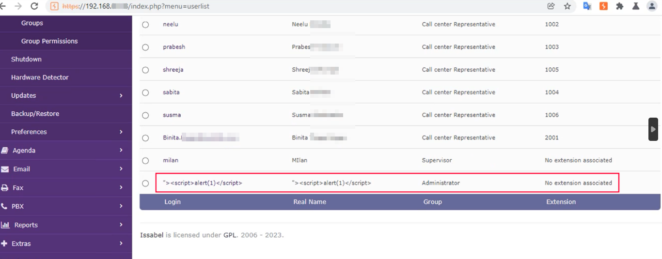 Step 1 — Issabel PBX user list