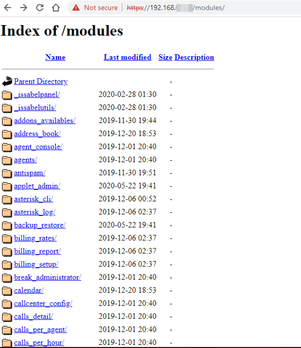 未经验证暴露的 /modules 路径的目录列表