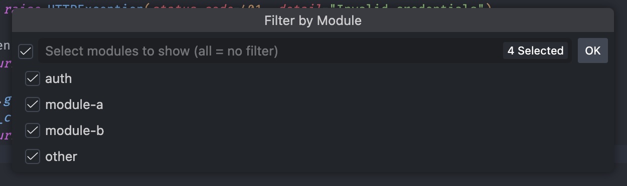 Filter by module picker