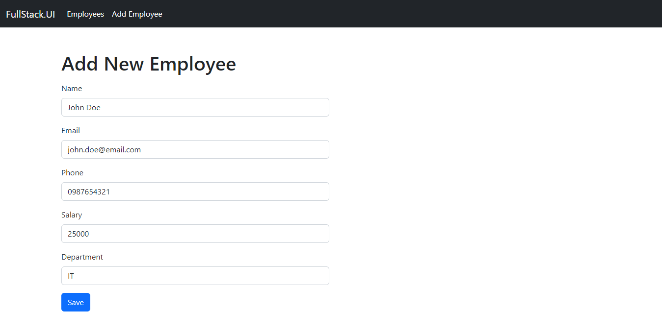 Page to add new employee