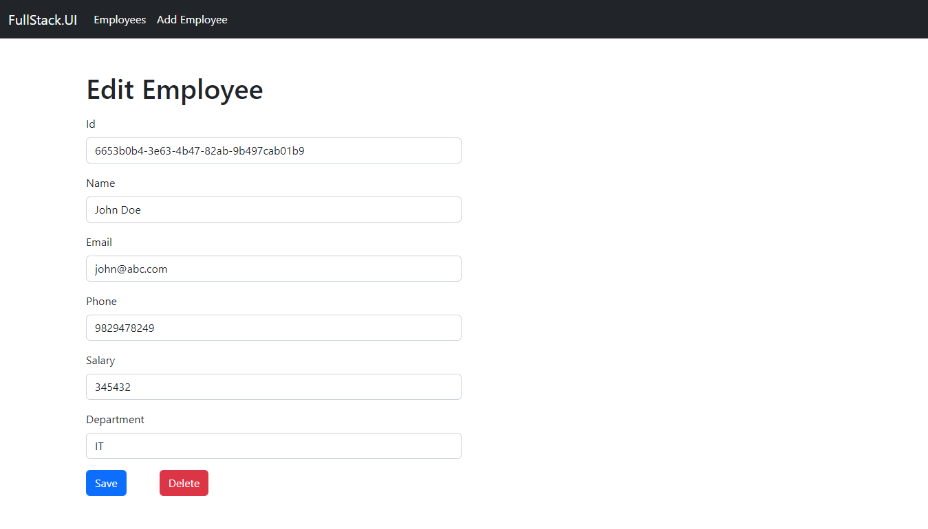 Page to edit or delete employee data