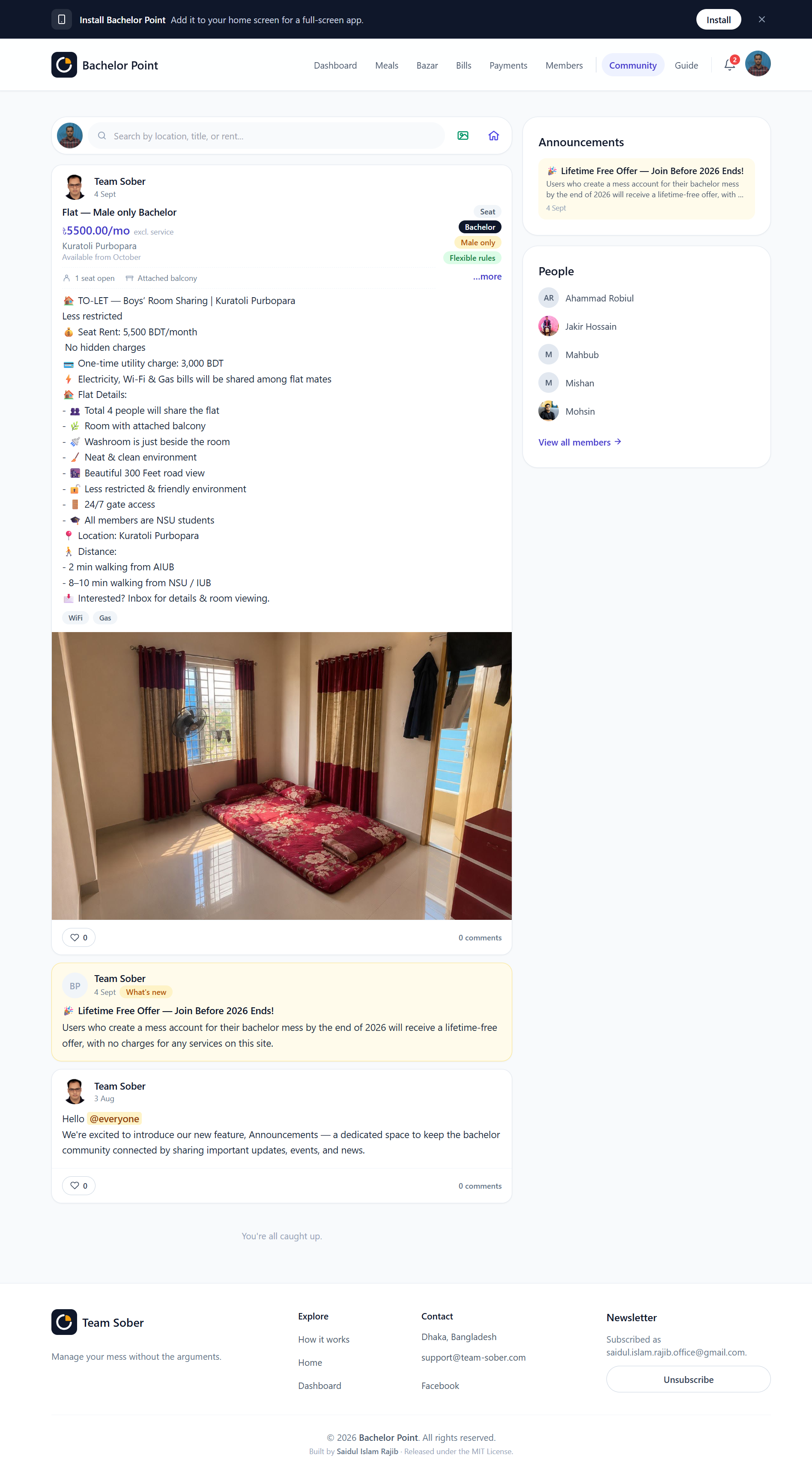 Community: structured to-let posts and announcements