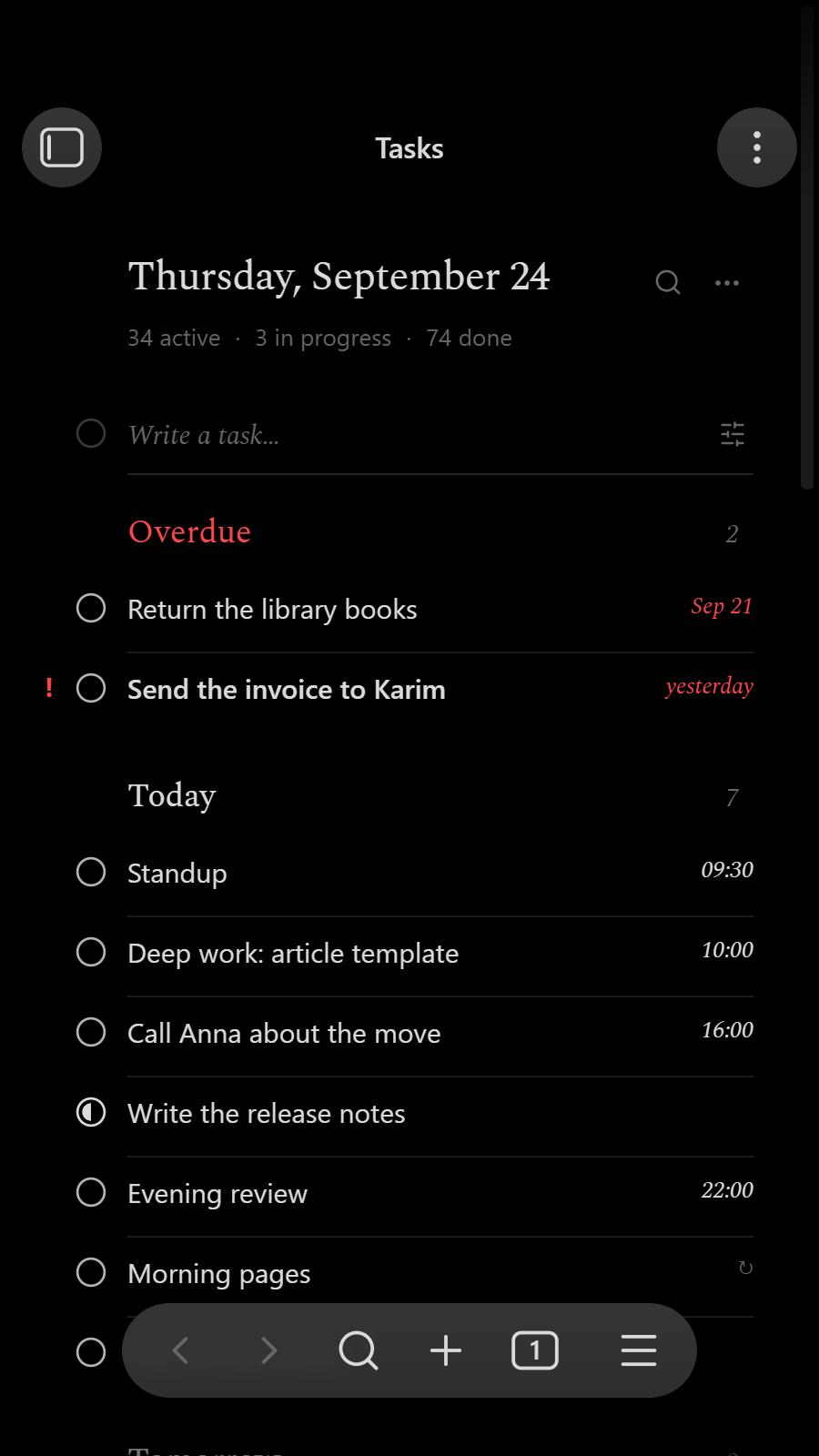 Tasks on a phone
