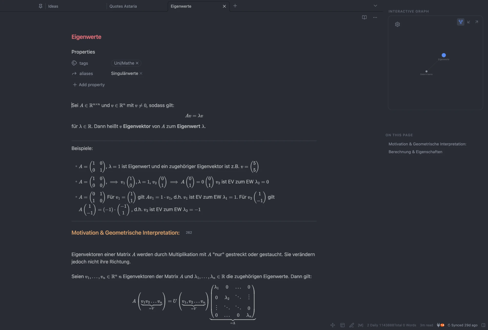 Graph and outline alongside a math note
