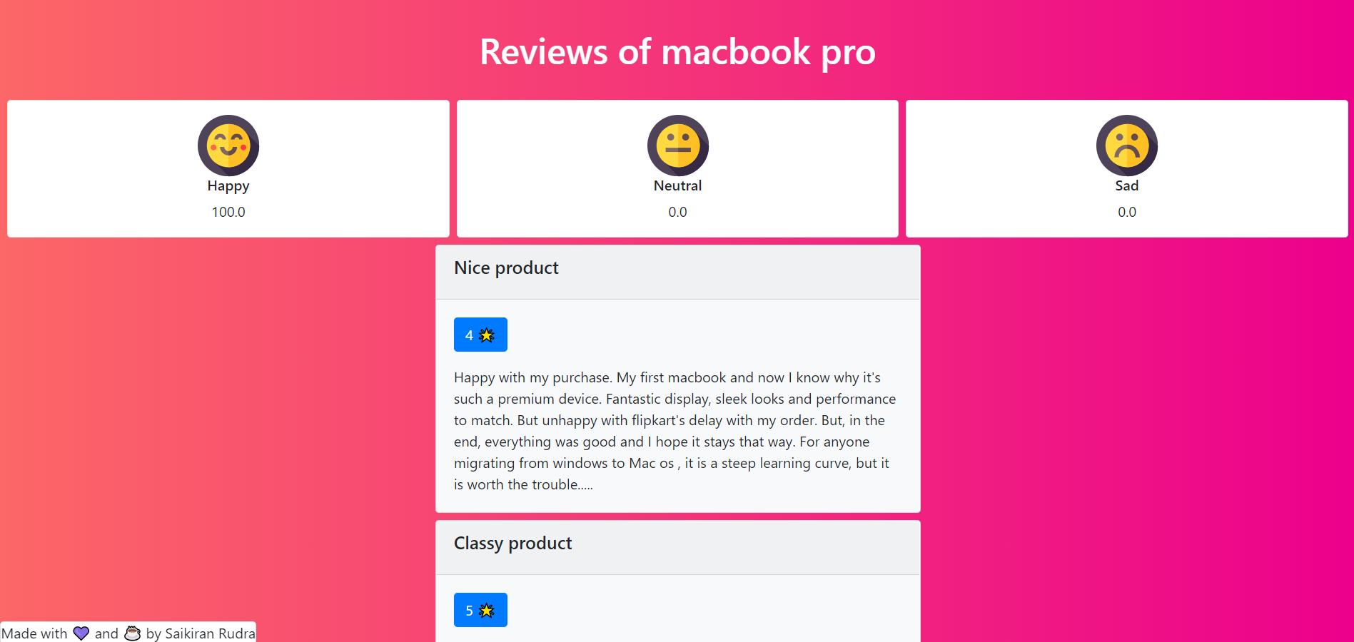 Reviews Screen