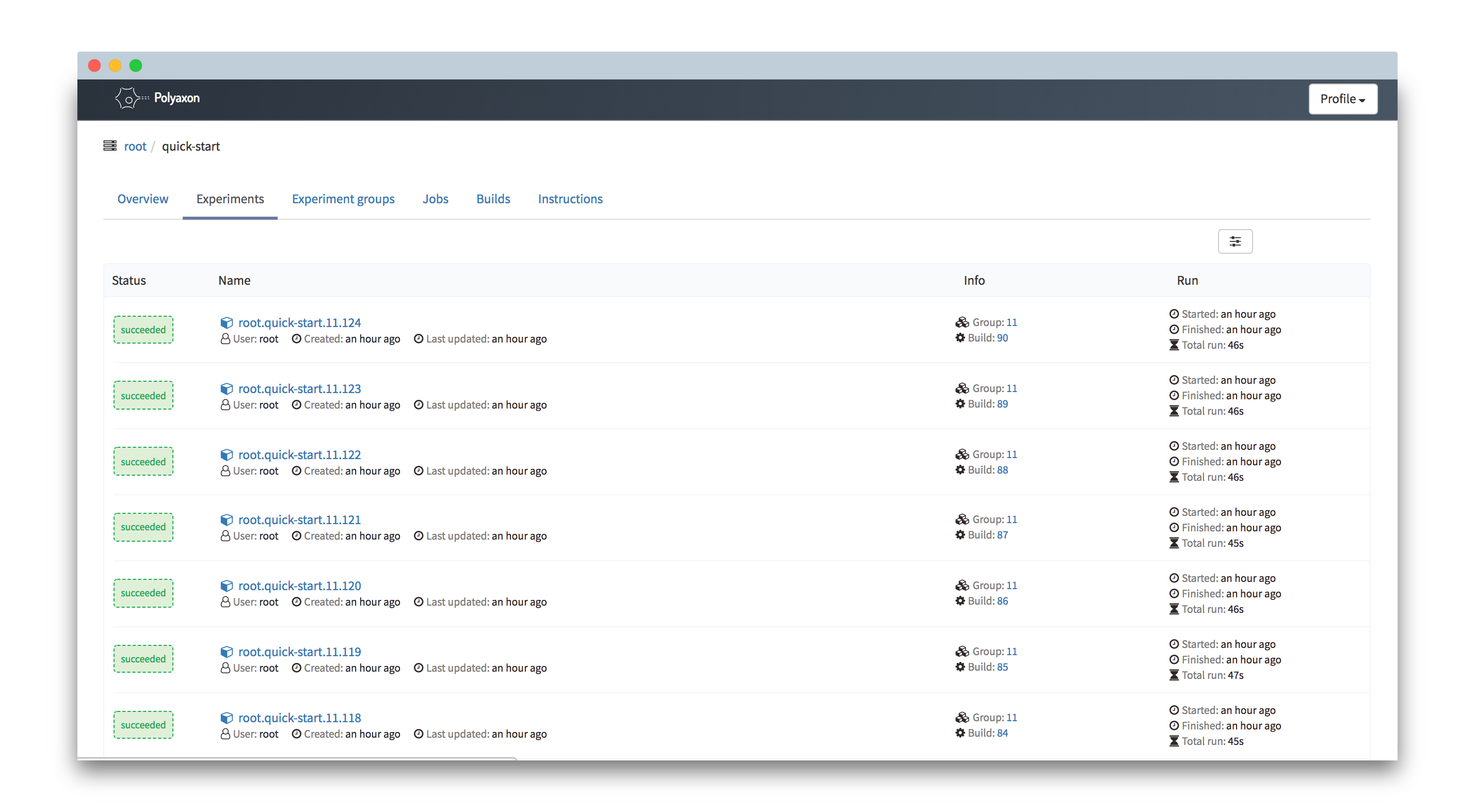 Polyaxon dashboard