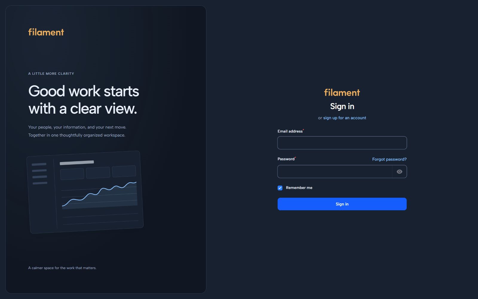 Native Filament sign-in with MeUI in dark mode